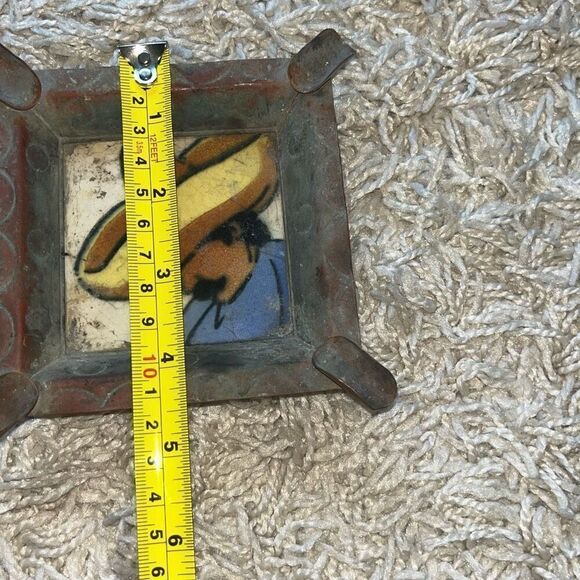 VINTAGE CIASA BRASS COPPER ASHTRAY WITH TILE CENTER - Picture 8 of 11